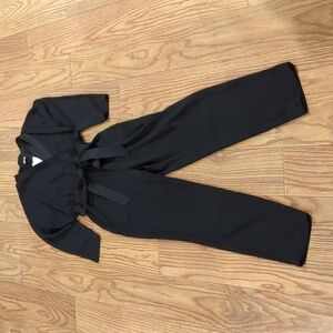 Black belted jumpsuit size 12 stretch Iris & Ink Adeline Cupro NEW with tags